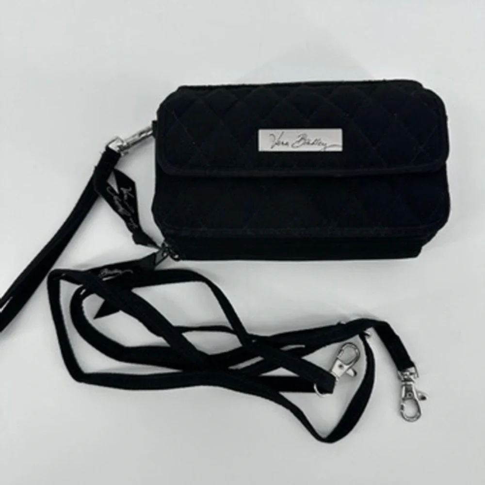 Vera Bradley Black Quilted Wallet Crossbody Wristlet Phone Purse